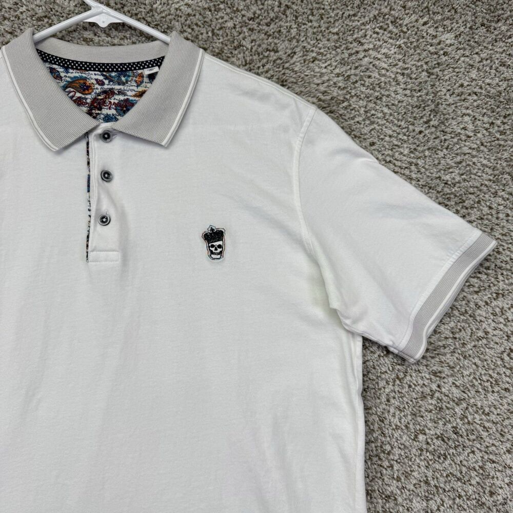 Robert Graham Polo Shirt Men's Large White Classic Fit Embroidered Skull‎ Crown - Picture 4 of 15